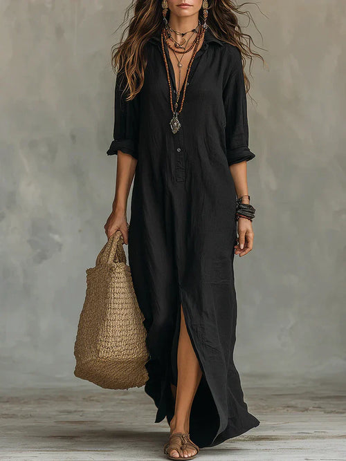 Willow Nerelia – Abito Maxi Camicia Elegante con Spacco | Stile Boho Chic
