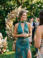 Nerelia Fiorenza - Abito Lungo in Chiffon Floreale con Collo Halter