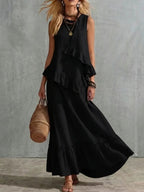 Women's Solid-Color Asymmetrical Sleeveless Maxi Dress