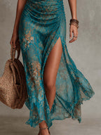 Nerelia Fiorenza - Abito Lungo in Chiffon Floreale con Collo Halter