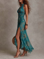 Nerelia Fiorenza - Abito Lungo in Chiffon Floreale con Collo Halter