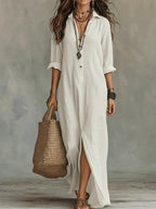 Willow Nerelia – Abito Maxi Camicia Elegante con Spacco | Stile Boho Chic