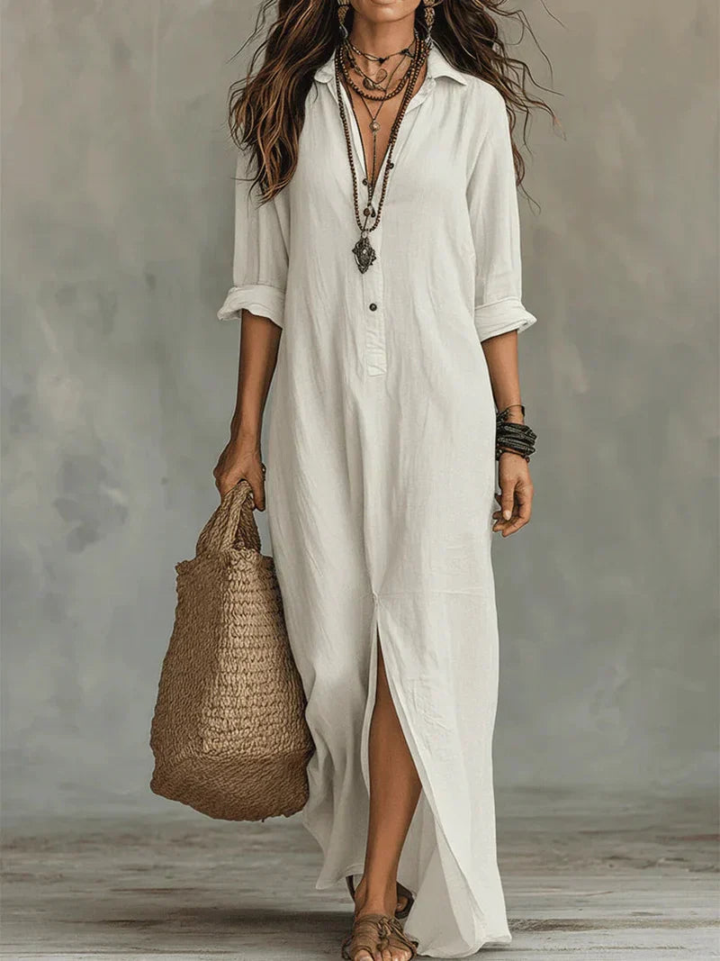 Willow Nerelia – Abito Maxi Camicia Elegante con Spacco | Stile Boho Chic
