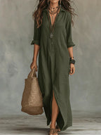 Willow Nerelia – Abito Maxi Camicia Elegante con Spacco | Stile Boho Chic