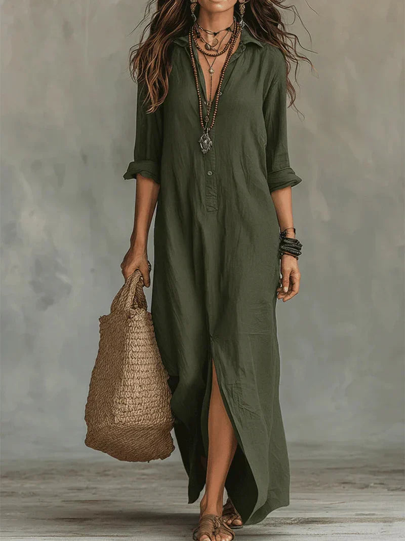 Willow Nerelia – Abito Maxi Camicia Elegante con Spacco | Stile Boho Chic