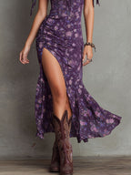 Nerelia Elisa - Abito Midi Boho a Maniche a Sbuffo con Stampa Floreale