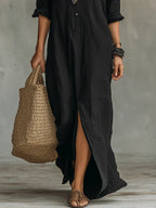 Willow Nerelia – Abito Maxi Camicia Elegante con Spacco | Stile Boho Chic