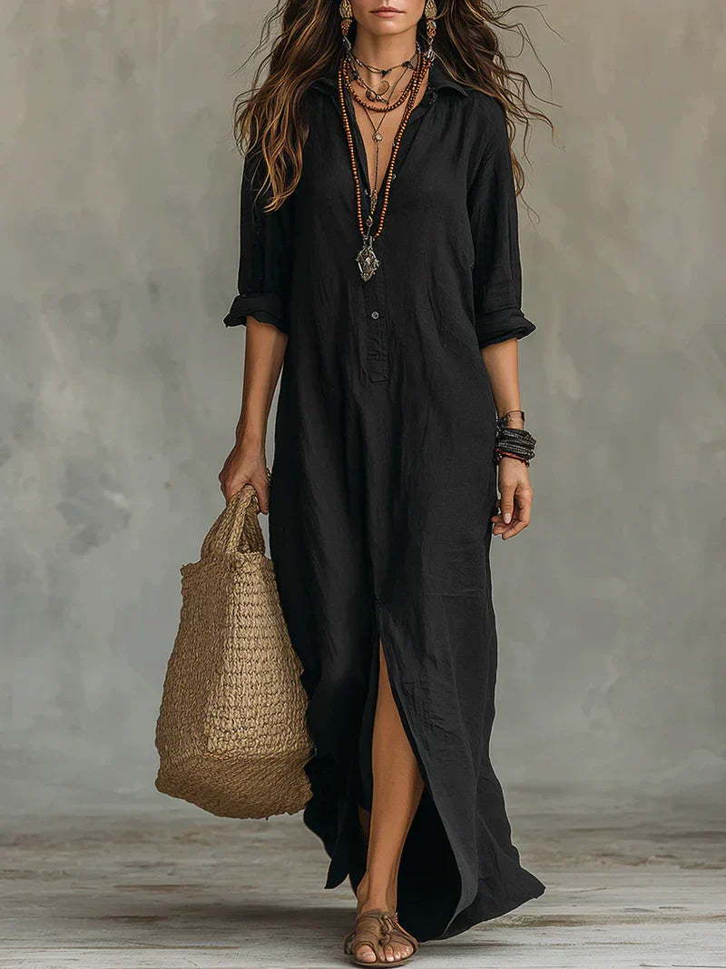 Willow Nerelia – Abito Maxi Camicia Elegante con Spacco | Stile Boho Chic