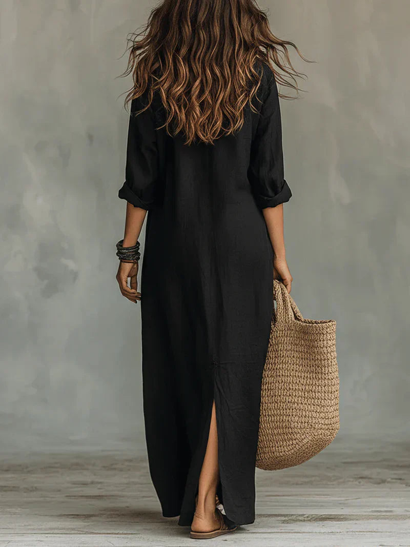 Willow Nerelia – Abito Maxi Camicia Elegante con Spacco | Stile Boho Chic