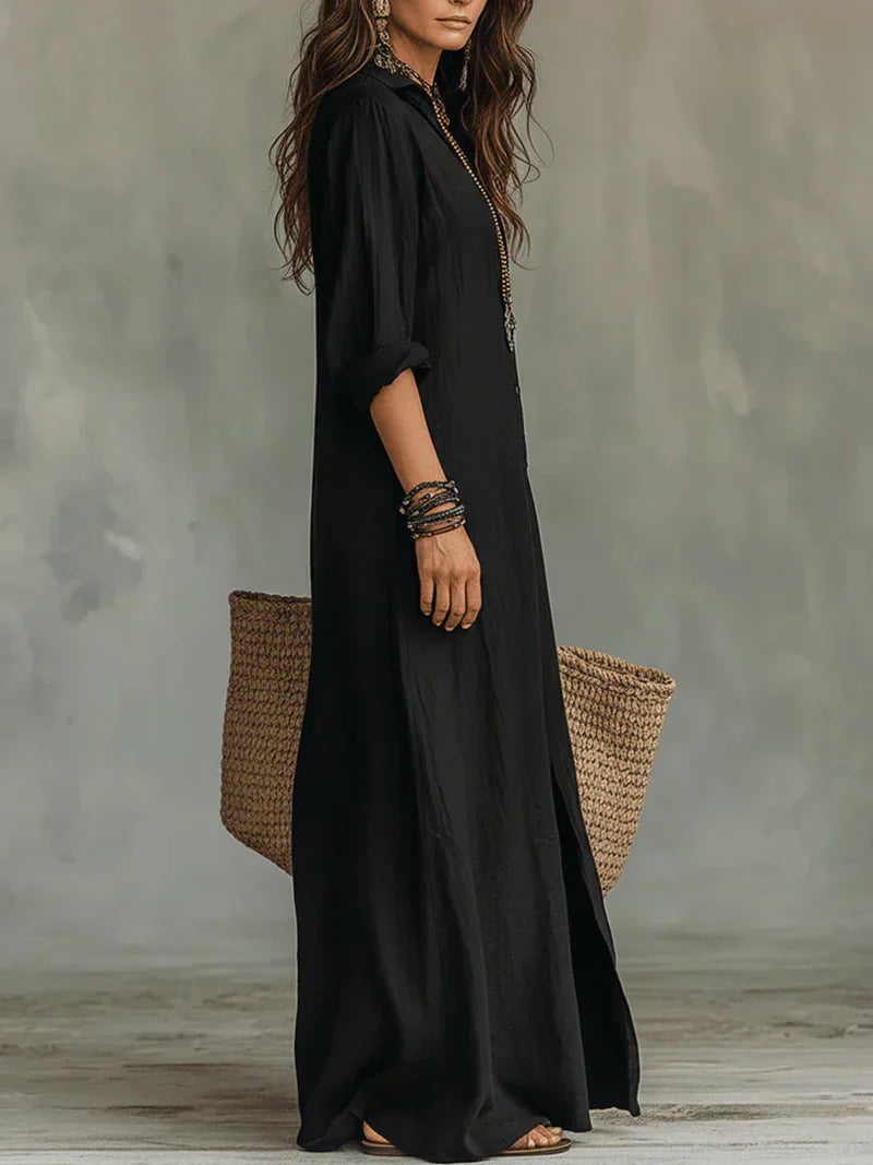 Willow Nerelia – Abito Maxi Camicia Elegante con Spacco | Stile Boho Chic