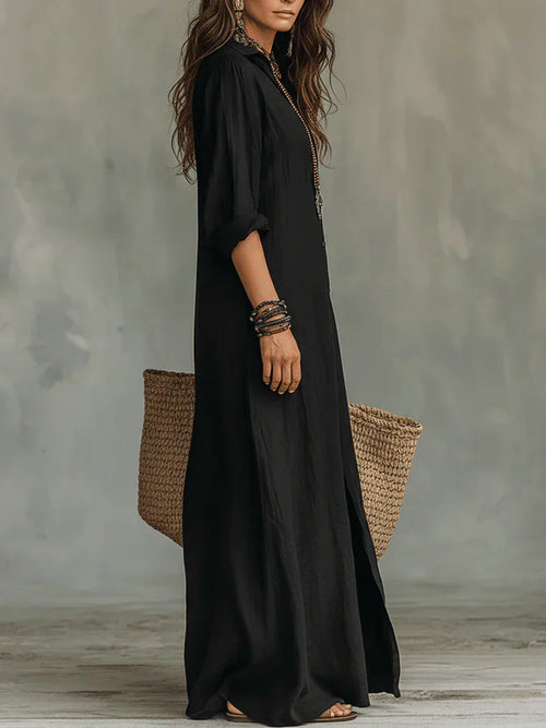 Willow Nerelia – Abito Maxi Camicia Elegante con Spacco | Stile Boho Chic